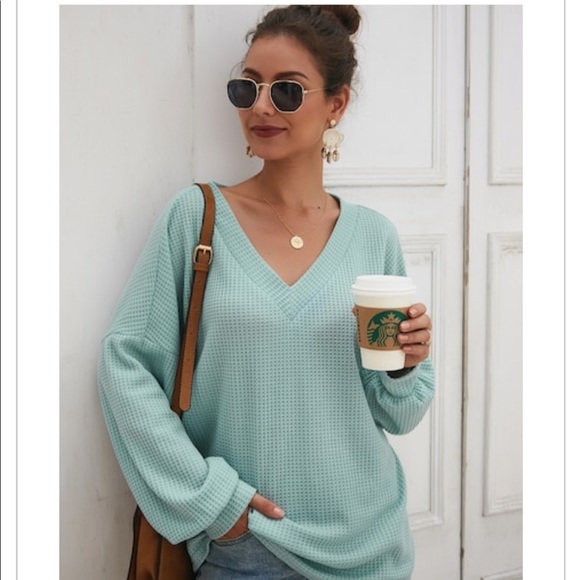 Aqua blue drop shoulder- Top - Picture 6 of 7